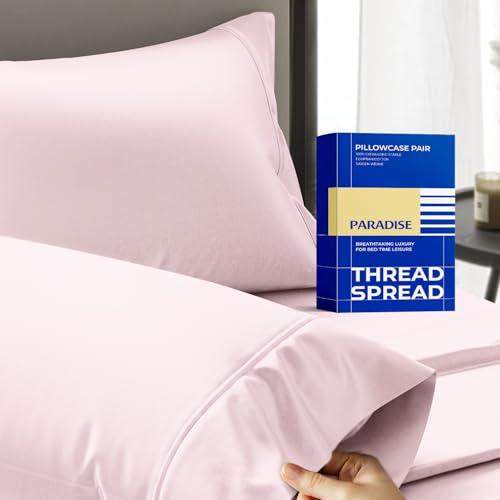 Thread Spread 100% Egyptian Cotton Pillow Cases Queen Size Set of 2 - Luxury 1000 Series Paradise Collection Queen Pillow Cases (Blush), Soft Cooling Sateen Hotel Egyptian Cotton Pillowcases
