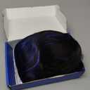 Veally Black Mixed Blue Bob Wig with Bangs for Women Shoulder Length Bob Curly Synthetic Wigs with Natural Wavy Black Mixed Brown Heat Resistant Wig for Daily Party Use