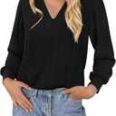 Dowerme Womens Tops 2026 Spring V Neck T-Shirts Long Sleeve Shirts Lace Crochet Work Blouses Dressy Casual Loose Tunics (Black, XL)