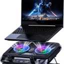 Laptop Cooling Pad with Dual Core Cooler, Gaming Laptop Cooler with 5.5in 2 Powerful Turbofan(9500 RPM), Fast Cooling Laptop 12-21in, 5 Height Stands, 100 Gear Speed, LCD Screen, RGB, Phone Holder