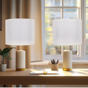 Drum Lamp Shades Set of 2, White Large Lampshades 12" Top X 14" Bottom X 11" Height, ALUCSET Large Lampshades Spider Fitter, Natural Linen Lamp Shade, Easy Assembly Required with 2 Lampshade Holders