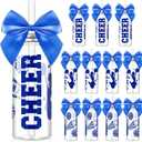 12 Pcs Blue Cheerleader Gift Bulk for Team Cheer Cups 14 oz Bow Water Bottle Plastic Cheer Tumblers with Lid and Straw for Cheerleader Sport Party Favor Gift