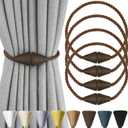 4 Pack Magnetic Curtain Tiebacks Rope Modern Handmade Curtain Tie Backs Decorative Drapes Weave Holdbacks for Window Dcor, Coffee