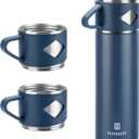Stainless Steel Thermo 700ml/23.7oz Vacuum Insulated Bottle with Cup for Coffee Hot drink and Cold drink water flask.(Blue,Set)