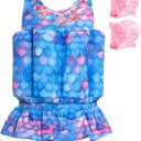 Baby Girls Swimsuit with Floatation Toddler One Piece Swimsuits Kids Swim Vest Swimwear Float Suit (3-4T, Blue Purple)