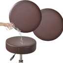 FUANGUI Bar Stool Covers Round Set of 2, Waterproof PU Seat Covers With Elastic Bands, Washable Chair Cushion Slipcover for 12-15 Inch - Coffee