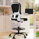 Drafting Chair, Tall Office Chair with Flip-up Armrests Executive Ergonomic Computer Standing Desk Chair, Office Drafting Chair with Lumbar Support and Adjustable Footrest Ring (White)