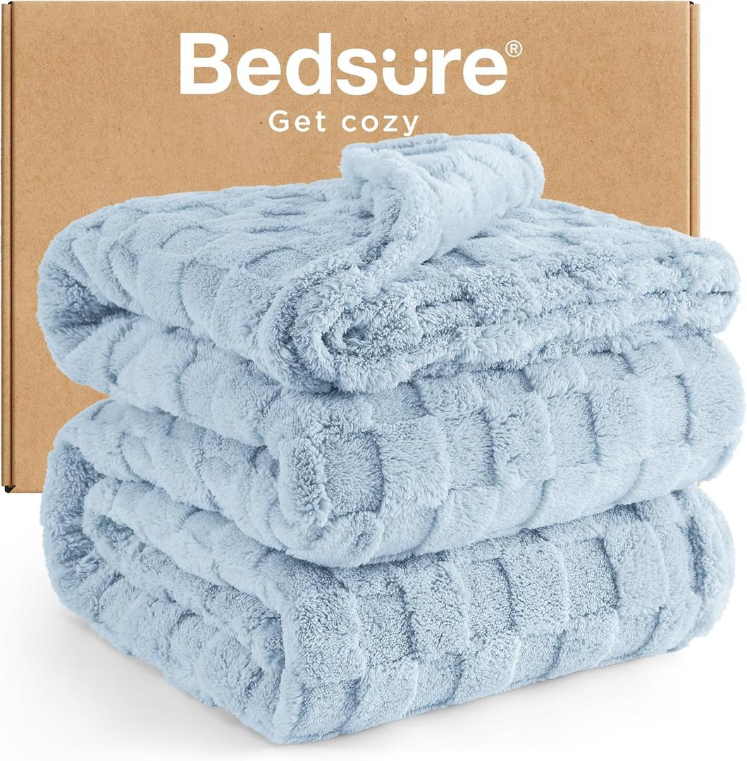 Bedsure GentleSoft Blankets Queen Size for Bed - Super Soft Cozy Blanket for Kids Girls, Large Fuzzy Fleece Throw for Bedroom Decor, Light Blue, 90x90 Inches