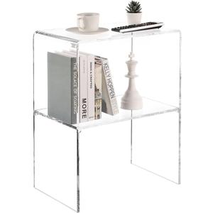 MyGift 24 Inch Premium Clear Acrylic End Table, Decorative Living Room Side Table with 2 Tier Display Shelf, Modern Home Decor Bedroom Nightstand Storage Shelves