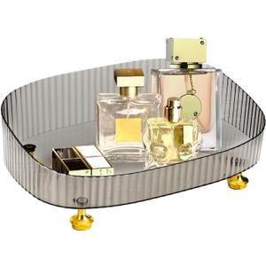 Perfume Organizer, Bathroom Vanity Tray, Makeup Trays for Dresser Top, Countertop Decorative Plastic Decor Tray, Perfume Organizer for Women, organizador de perfumes (Gray)