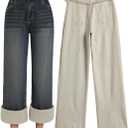 EMMIOL Jeans for Women Wide Leg Baggy Jeans Y2K Casual Loose Boyfriends Trousers Vintage Streetwear (Medium, Blue-(warm Fleece Lined))