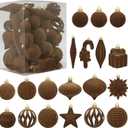 50 Pcs Brown Velvet Christmas Balls Bulk, Hanging Balls Flocked Ornaments for Xmas Tree Decorations Wedding Wreath Garland Holiday Party Office Home Decor
