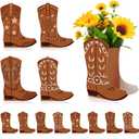 12 Set Western Cowboy Boots Flower Boxes Centerpiece Boot Shape Gift Boxes Party Decoration Vase Centerpieces for Tables for Rodeo Birthday Baby Shower Wedding Supplies (Brown)