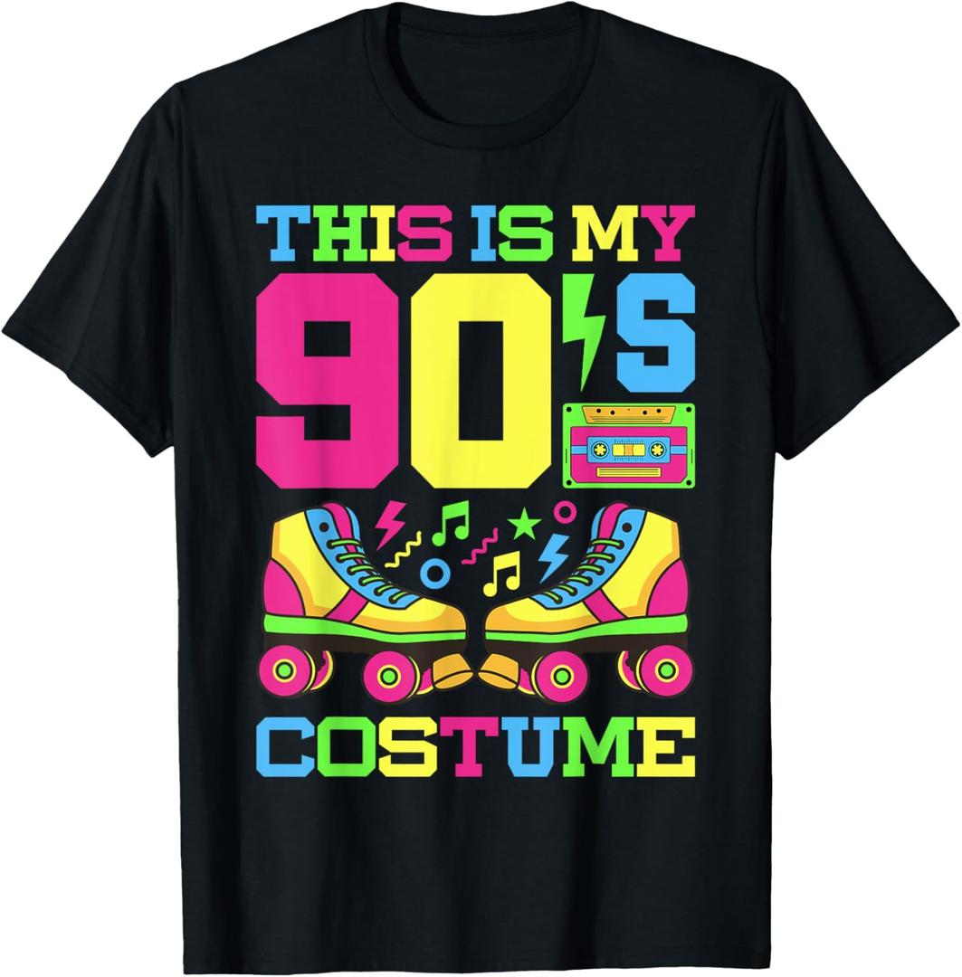 90s Costume 1990s Theme Party Nineties Styles Fashion Outfit T-Shirt (Small, Black)