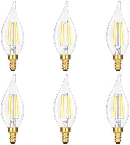 Dimmable E12 Candelabra Bulb 60 watt, 6W 630 LM Dimmable E12 LED Bulb 5000K Daylight White, Vintage Flame Tip LED Chandelier Light Bulbs, 6-Pack