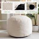 HIGOGOGO Round Stuffed Pouf Ottoman, Corduroy Poufs with Foam Chunk Filling, Furry and Fluffy Pouf Foot Stool Storage Ottoman, 26 X 18 Floor Poufs Foot Rest for Living Room, Beige