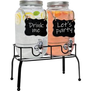 Estilo Glass Drink Dispenser for Parties - Set of 2-1 Gallon Halloween Drink Dispenser with Stand, Glass Water Dispenser Countertop for Weddings, Sun Tea Jar, Lemonade & Laundry Detergent Dispenser