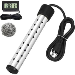 1500W Immersion Water Heater with Digital LCD Thermometer & Stainless Steel Guard - Fast Heating for Bathtub, Travel Camping Mini Pool, Bucket | Safe & Portable Heat 5 Gallons of Water in Minutes