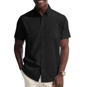 PJ PAUL JONES Mens Dress Shirt Casual Untucked Shirts Short Sleeve Button Down Shirt with Pocket L