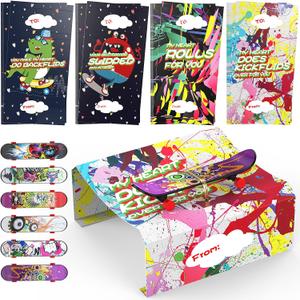 Feltom 28 Pack Valentines Day Gifts for Kids - Mini Finger Skateboard with Valentine's day Greeting cards for kids, Fingerboard Skate Lovers Classroom Valentine's Party Favor, Exchange Prizes Gift (Black)