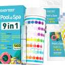 EASYTEST 9-Way Pool Test Strips, 140 Strips for Hot tub and Spa, Accurate Testing pH, Total Chlorine, Free Chlorine, Bromine, Alkalinity, Total Hardness, Cyanuric Acid, Salt and Copper