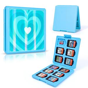 DLseego Switch Game Card Case for Lite/OLED, Shiny Reflective Gradient with 12 Game & 12 Micro SD Card Slots - Blue