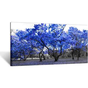 KREATIVE ARTS Large Wall Art Painting Contemporary Blue Tree In Black And White Fall Landscape Picture Modern Giclee Stretched And Framed Artwork for Office Living Room Decoration 20x40in