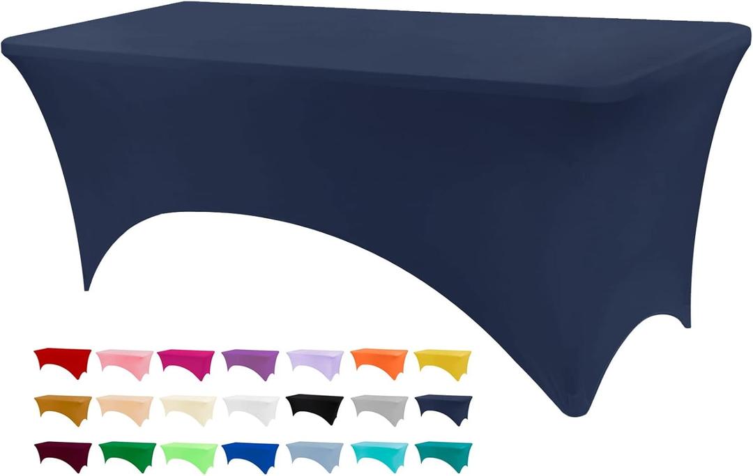 Table Covers for 6 Foot Tables, Navy Blue Washable and Wrinkle Resistant Stretch Tablecloths Rectangle 6ft for Events, Wedding, Banquets, Parties