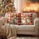 2 x HOMETITUTE Christmas Throw Pillow Covers 18x18 Inch Set of 2 Soft Decorative Knit Mitten Cushion Covers Rustic Farmhouse Holiday Winter Christmas Pillow Cases for Sofa Couch Bed Living Room