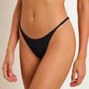 Women's Low Rise Bikini Bottom with Side Straps Cheeky Cut Strappy Thong Swim Bottom Stretchy Swimsuit Brief (Black) L