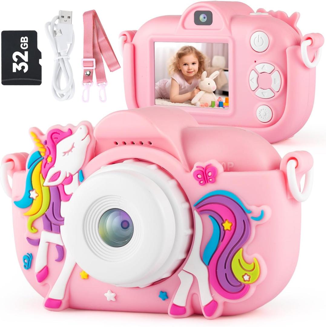 Kids Camera Digital Camera for Age 3-8, 1080P Toddler Camera for Kid with 32GB SD Card, Toddler Girls Toys Age 6-9, Christmas Birthday Gifts for Children, Pale Pink