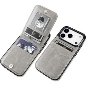 KIHUWEY Compatible with iPhone 17 Pro Case Wallet with Credit Card Holder, Flip Premium Leather Magnetic Clasp Kickstand Heavy Duty Protective Cover for iPhone 17 Pro 6.3 Inch (Gray)