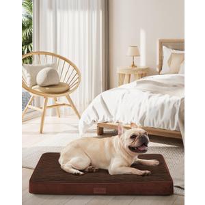 OhGeni Orthopedic Waterproof & Machine Washable Dog Bed for Small Medium Pets, Suitable for Crates, Cat Mat with 25D Egg Crate Foam, Removable Cover, 30 Inches(Brown)