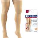 Truform 30-40 mmHg Compression Stockings for Men and Women, Thigh High Length, Dot-Top, Closed Toe, Beige, Large