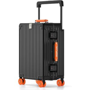 ROPLUS Aluminium Frame Carry on Luggage with Smooth Jelly Wheels, Hardside Zipperless Rolling Suitcase with TSA Lock (BlackOrange, 21-Inch)