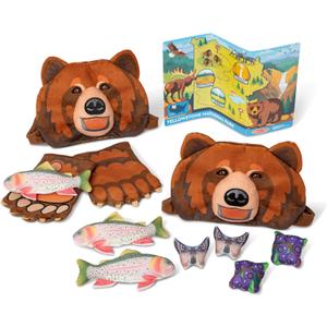 Melissa & Doug Yellowstone National Park Grizzly Bear Games and Pretend Play Set with Plush Bear Heads and Paw Gloves, Kids Animal Activity for Preschoolers, Pretend Play Active Games for Ages 3+