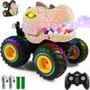 DYODYORC Remote Control Car, 2.4Ghz All Terrain Dinosaur Monster Truck Toys, RC Truck with Spay, Music, 3 Lighting Effects, Stunt Capable, Toy Gifts for Boys and Girls (Beige)