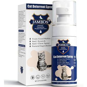 JAMBOS Cat Deterrent Spray - Safe Indoor & Outdoor Deterrent for Furniture Protection, Effective Training Aid with Natural Ingredients - Non-Toxic Anti-Scratch Formula (Blue, M)
