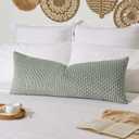 Kevin Textile 14x36 Inch Long Lumbar 1 Pack Boho Decorative Throw Pillow Cover Soft Striped Corduroy Rectangle Cushion Case Farmhouse Solid Color Accent for Living Room Couch Sofa Bed, Greyish Green