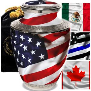 Commemorative Cremation Urns for Human Ashes Adult Male Urn for Ashes for Men - Personalized Decorative Urns - Patriotic and Military Urn Handcrafted for Veteran (Large American Flag)
