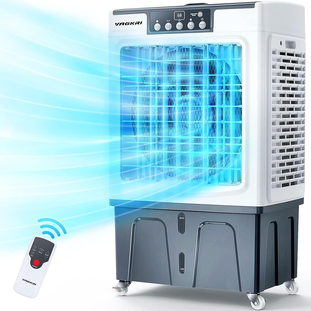 VAGKRI Swamp Cooler, 3100CFM Evaporative Air Cooler with 3 Modes & Wind Speeds, 120Oscillation, 24H Timer, Portable Outdoor Air Conditioner with Auto Fill for Patio Garage Commercial Use, 12 Gallon