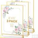 Gold Frames 8X10 Double-Sided Gold Picture Frames Tabletop Acrylic Sign Holder for Wedding Table Number Holder Menu Holder Flyer holder Diaplay Stand with Removable Dot Stickers -3 Pack