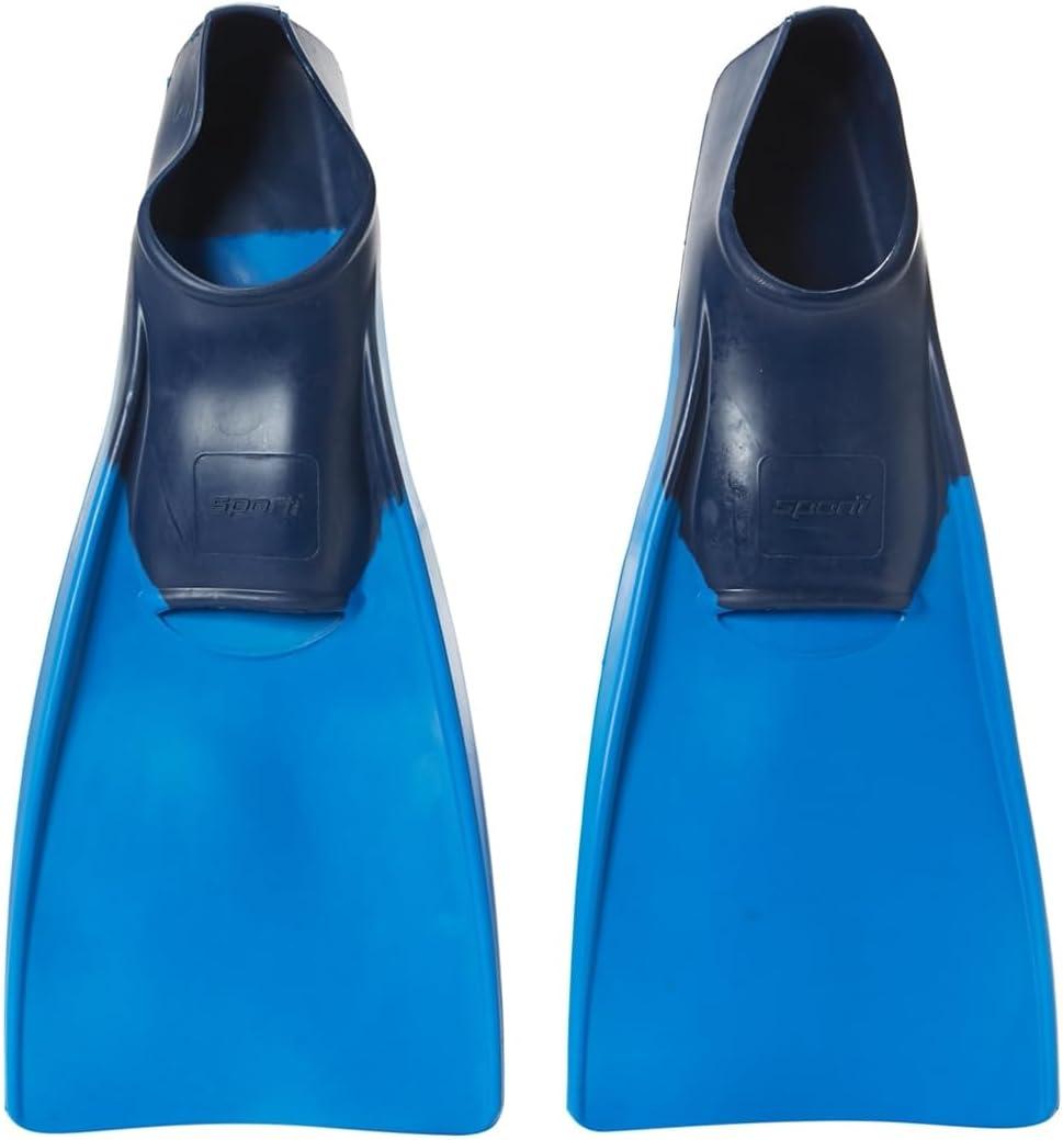 Sporti Adult-Kids Swim Fins for Pool Lap Swimming - Long Floating Fins for Swimming & Snorkeling - Swim Flippers for Training (M 8-9 / W 9-10, Blue-Navy)