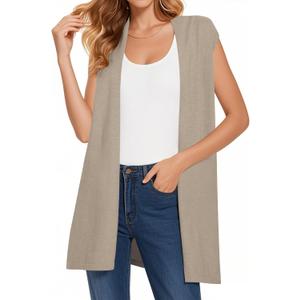 Women's Long Knit Cardigans Ribbed Sleeveless Sweater Casual Outwear Open Front Draped Duster Vest (XXL)