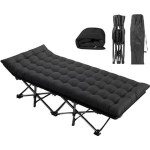 Camping Cot, Folding Cot Camping Cots for Adults Portable Folding Outdoor Bed with Mat and Carry Bag, Heavy Duty Sleeping Cots for Outdoor Travel Camp Beach Vacation (Black)