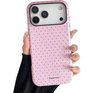 Compatible with iPhone 17 Pro Max Case, Simple Cute Polka Dot Phone Case with Shockproof Soft TPU and Hard PC Protective Phone Cover for Women Designed for iPhone 17 Pro Max 6.9", Pink