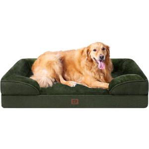 EHEYCIGA Orthopedic Dog Beds for Extra Large Dogs, Waterproof Memory Foam XL Pet Bed with Sides, Non-Slip Bottom and Egg-Crate Foam Big Dog Couch Bed with Washable Removable Cover, Dark Green