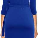 Berydress Women's Classic 3/4 Sleeve V Neck Sheath Casual Party Work Faux Black Wrap Dress (Blue, L)