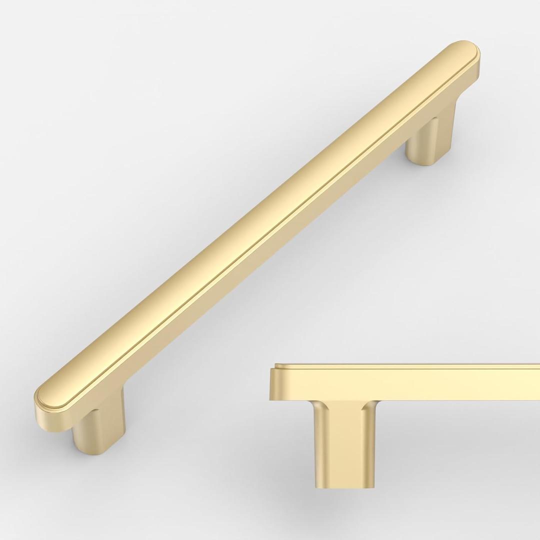 Amerdeco 10 Pack Brushed Gold Cabinet Pulls 6.3 Inch(160mm) Hole Center Drawer Pulls Cabinet Hardware Kitchen Cabinet Handles for Bathroom Pulls ZH0065