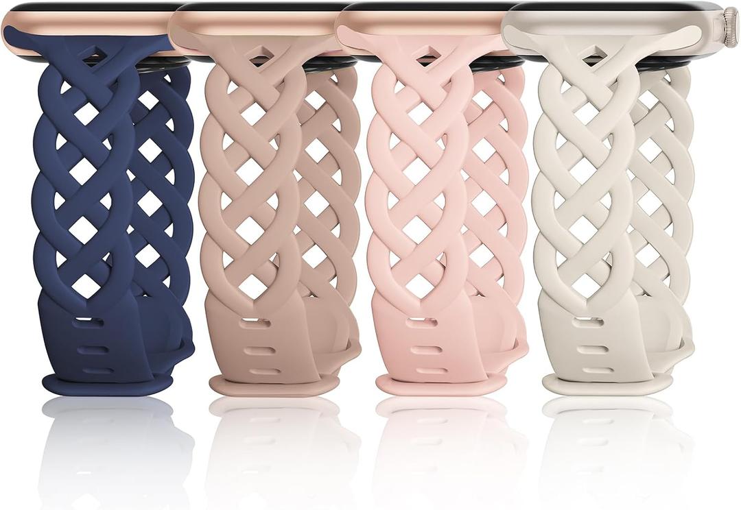 Slim Silicone Bands Compatible with Apple Watch Band 40mm 38mm 41mm 44mm 45mm 46mm 49mm 42mm Women Floral Breathable Braided Lace Thin Sport Strap Replacement Wristbands iWatch SE Series 11 10 9 8 7 6 5 4 3 ultra 2